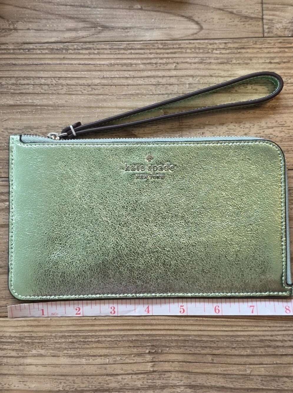 Kate Spade Lucy L-Zip Wristlet Metallic Seawater Green